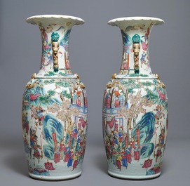 A pair of large Chinese famille rose vases with narrative design, 19th C.