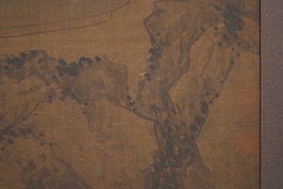 Chinese school, naar Su Hanchen (1094-1172), inkt en kleur op zijde: dame met kinderen bij een vissenkom