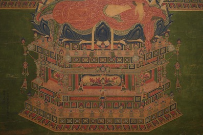 Chinese school, dated 1454, ink and colour on silk: Portrait of Shakyamuni Buddha