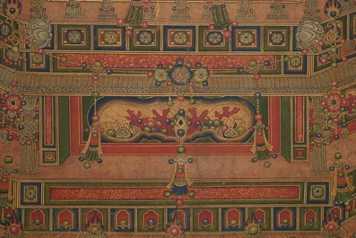 Chinese school, dated 1454, ink and colour on silk: Portrait of Shakyamuni Buddha