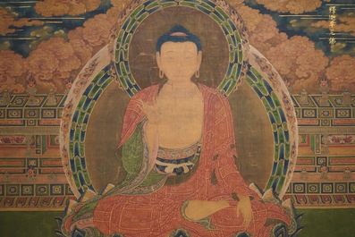 Chinese school, gedat. 1454, inkt en kleur op zijde: Portret van Boeddha Shakyamuni