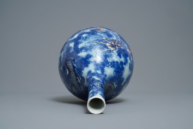 A Chinese blue, white and copper red 'dragon' vase, Qianlong/Jiaqing