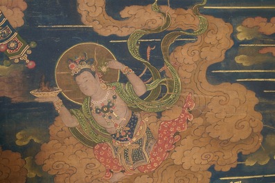 Ecole chinoise, dat&eacute; 1454, encre et couleurs sur soie: Portrait du Bouddha Shakyamuni