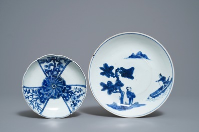 Five Chinese blue and white ko-sometsuke and kraak porcelain plates, Wanli/Tianqi