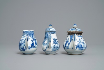 Two Chinese blue and white teapots and a cream jug, Yongzheng