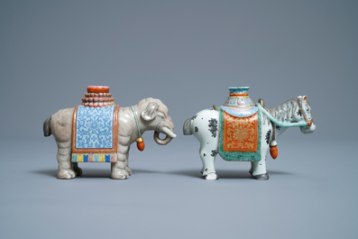 Two Chinese famille rose models of a horse and an elephant, Qianlong