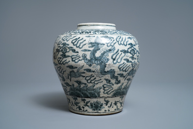 A Chinese blue and white 'sea dragon and flying horses' vase, Ming