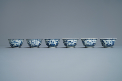 Zes Chinese blauw-witte koppen en schotels met herten, Ca Mau scheepswrak, Yongzheng