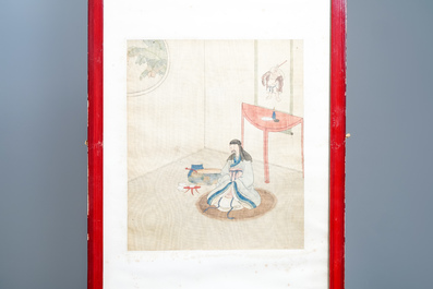 Chinese school, signed Yu Zhiding (1647-c.1709), ink and colour on silk, dated 1711: eight album pages