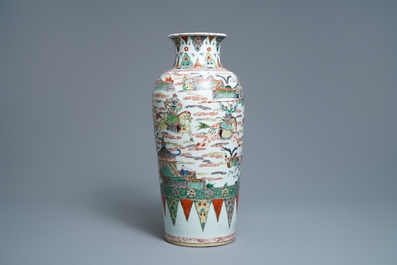 A Chinese famille verte vase with warriors on horseback, Kangxi