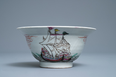 A Chinese famille rose 'Threemaster' bowl, Yongzheng/Qianlong