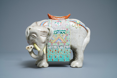 A large Chinese famille rose model of an elephant, 19th C.