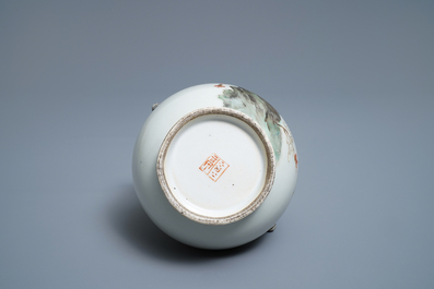 A Chinese polychrome hu vase with birds, signed Cheng Yiting (1885-1948), dated 1936