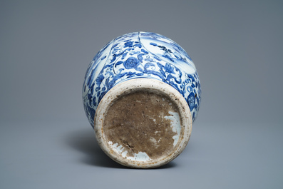 A Chinese blue and white vase with figural design, Wanli