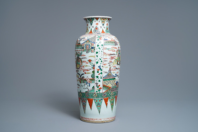 A Chinese famille verte vase with warriors on horseback, Kangxi