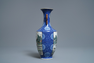 A fine Chinese famille rose 'landscape' vase, Qianlong mark, Republic