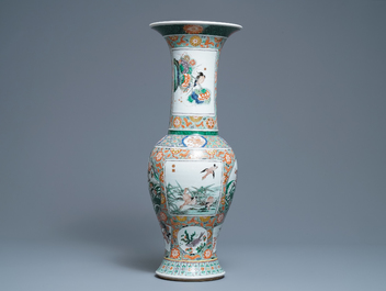 A large Chinese famille verte yenyen vase with animals and flowers, 19th C.