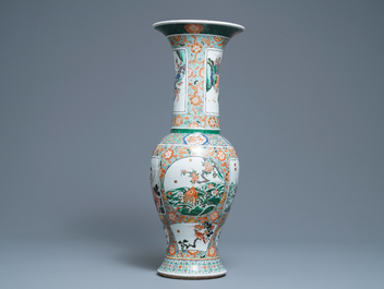 A large Chinese famille verte yenyen vase with animals and flowers, 19th C.