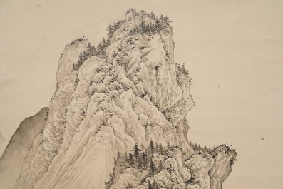 Chinese school, gesign. Wu Hufan (1894-1968), inkt op papier: 'Berglandschap'