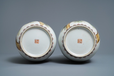 Een paar Chinese polychrome vazen met arenden, gesign. Cheng Yiting (1885-1948), gedat. 1931