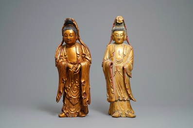Deux grandes figures de Guanyin en bois dor&eacute; et laqu&eacute;, Chine, 18/19&egrave;me