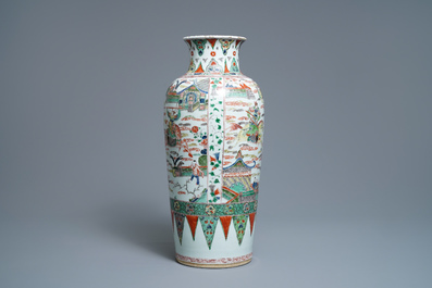 A Chinese famille verte vase with warriors on horseback, Kangxi