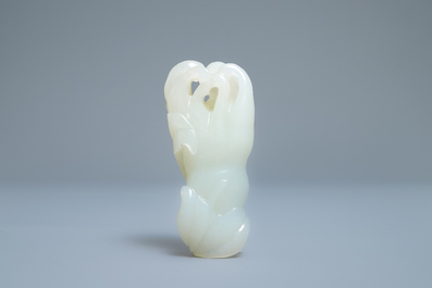 A Chinese celadon jade 'Buddha hand' carving, 19th C.