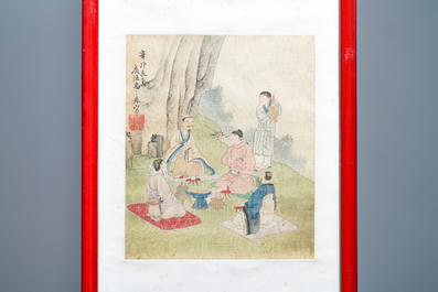 Ecole chinoise, sign&eacute; Yu Zhiding (1647-c.1709), encre et couleurs sur soie, dat&eacute; 1711: huit pages d'un album