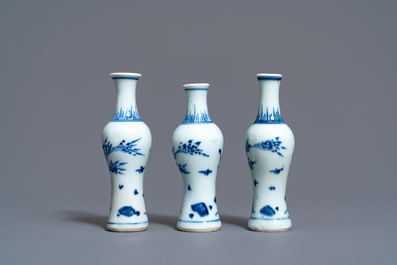 Three Chinese blue and white vases and three covered boxes, Hatcher cargo shipwreck, Transitional period