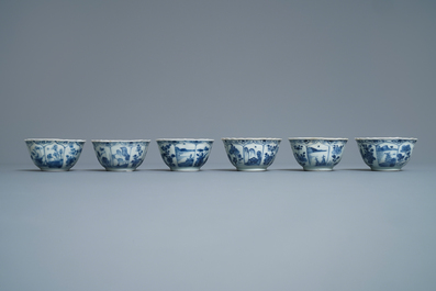Zes Chinese blauw-witte koppen en schotels met herten, Ca Mau scheepswrak, Yongzheng