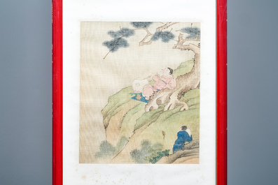 Ecole chinoise, sign&eacute; Yu Zhiding (1647-c.1709), encre et couleurs sur soie, dat&eacute; 1711: huit pages d'un album