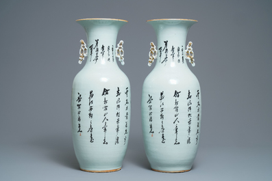 Une paire de vases en porcelaine de Chine qianjiang cai &agrave; d&eacute;cor de dames dans un jardin, 19/20&egrave;me