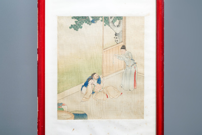 Chinese school, signed Yu Zhiding (1647-c.1709), ink and colour on silk, dated 1711: eight album pages