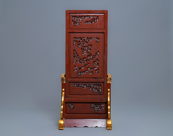 A Chinese gilt carved wood table screen for the Straits or Peranakan market, 19th C.