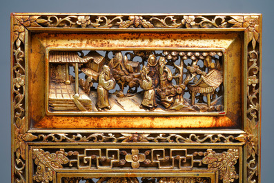 A Chinese gilt carved wood table screen for the Straits or Peranakan market, 19th C.