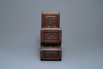 A Chinese finely carved wooden display stand, 19th C.