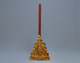 A Chinese gilt carved wood table screen for the Straits or Peranakan market, 19th C.