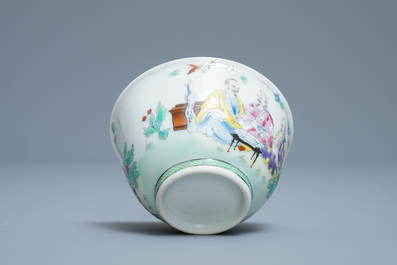 Une tasse et soucoupe en porcelaine de Chine famille rose d'apr&egrave;s Cornelis Pronk, 'Visite du docteur', Qianlong