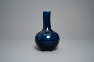 A Chinese monochrome 'sacrifical blue' bottle vase, Qianlong mark and of the period