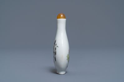 A Chinese qianjiang cai snuff bottle, signed Fang Jiazhen, dated 1898