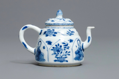 A Chinese blue and white 'Long Eliza' teapot, Yu mark, Kangxi
