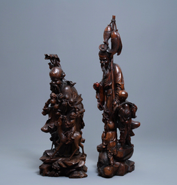 Twee grote Chinese houten beelden van onsterfelijken, Republiek
