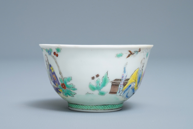 A Chinese famille rose cup and saucer after Cornelis Pronk: 'Doctor's visit', Qianlong