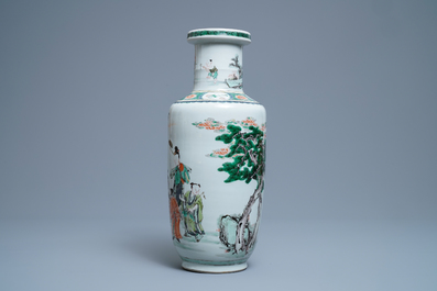 A Chinese famille verte rouleau 'immortals' vase, Kangxi