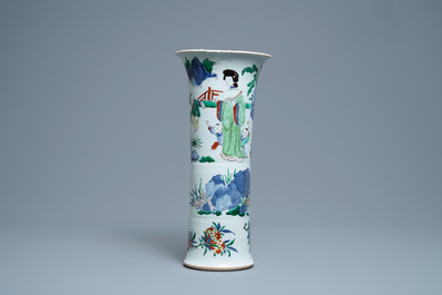 A Chinese wucai gu vase with figures in a garden, Shunzhi