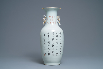 Een Chinese qianjiang cai vaas met figuren, 19/20e eeuw