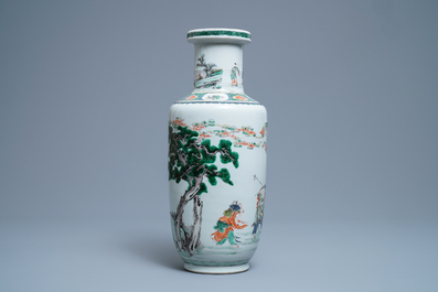 A Chinese famille verte rouleau 'immortals' vase, Kangxi