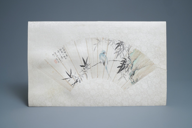 Lian Xi (1816-1884), inkt en kleur op papier, gedat. 1877: 'Waaierschildering met een vogel'