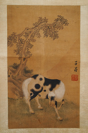 Ecole chinoise, d'apr&egrave;s Zhao Mengfu (1254-1322), encre et couleurs sur soie, 19/20&egrave;me: 'Quatre chevaux'