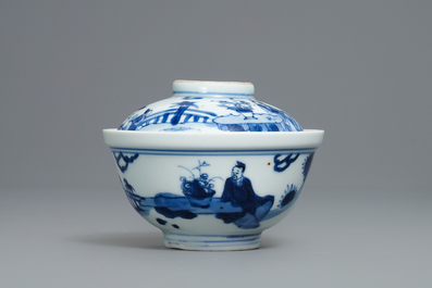 A Chinese blue and white bowl and cover, Yongzheng mark and of the period